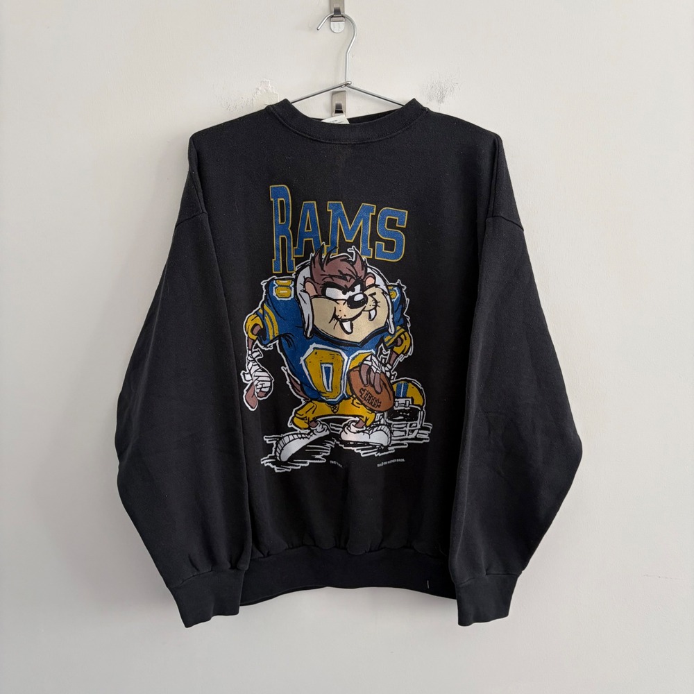 Vintage 1995 Los Angeles Rams Taz Sweatshirt Tultex XL Black NFL Looney Tunes
